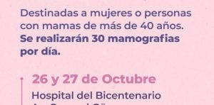 SALUD REALIZARÁ DOS JORNADAS DE MAMOGRAFÍAS EN EL HOSPITAL BICENTENARIO DE CASTELLI