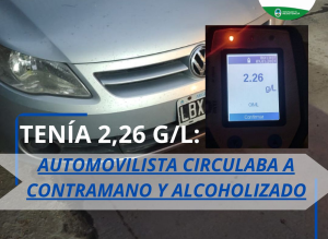 AUTOMOVILISTA CIRCULABA A CONTRAMANO POR CALLE BROWN CON 2,26 DE ALCOHOL EN SANGRE